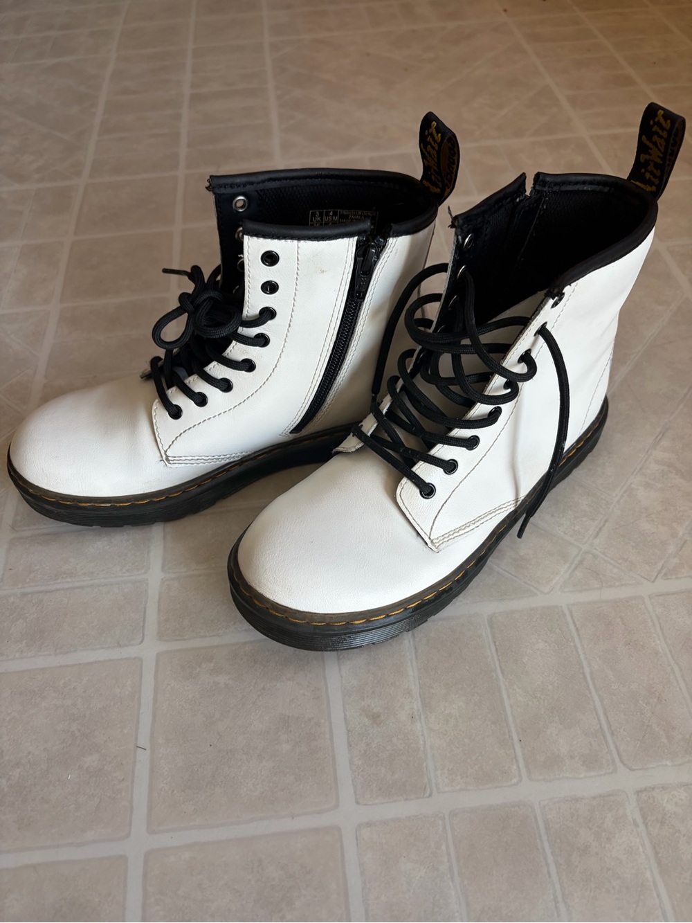 White Lace-Up Doc Martens Boots with Side Zipper